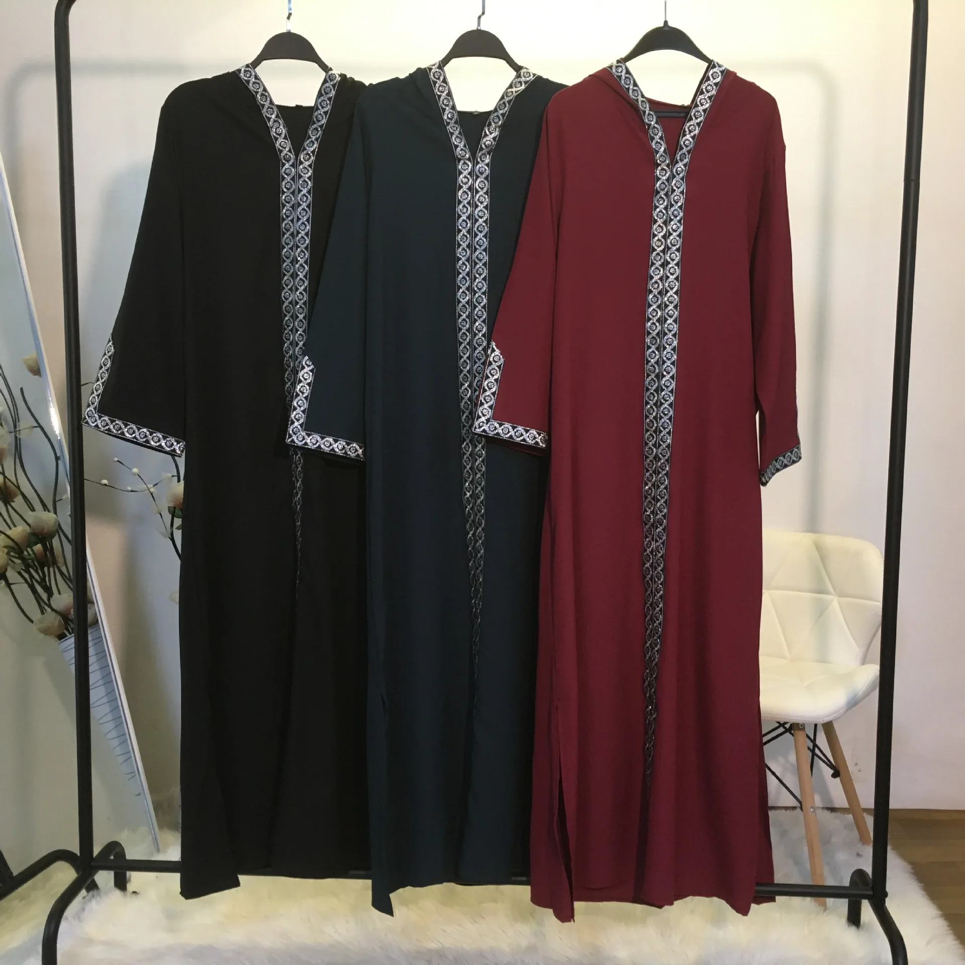 Длинное платье с капюшоном и вышивкой в мусульманском стиле|muslim abaya|abaya embroiderymaxi