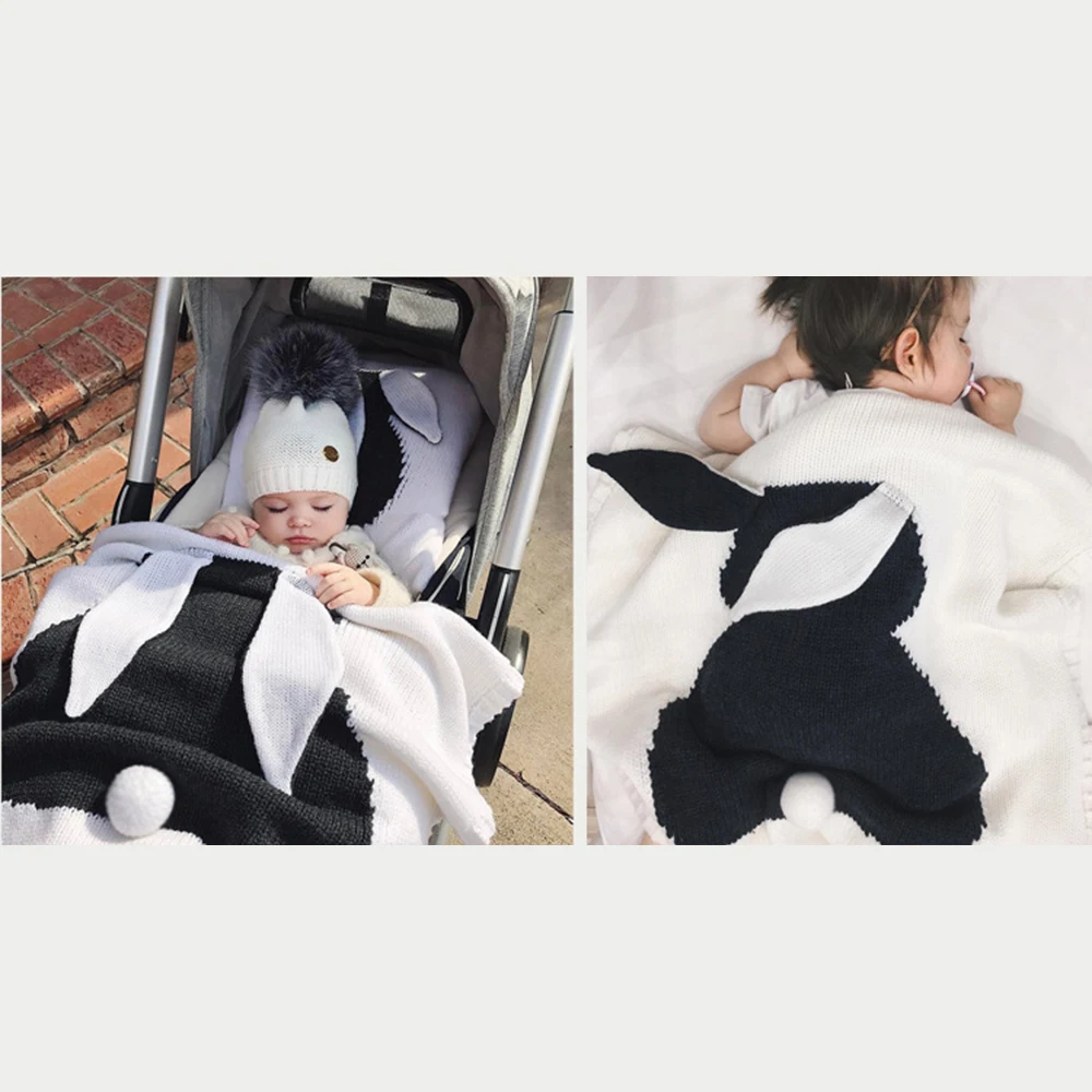 Shujin/милое детское одеяло с рисунком кролика из мультфильма; хлопковое вязаное Пеленальное Одеяло для новорожденных; детское одеяло для коляски; детский спальный халат