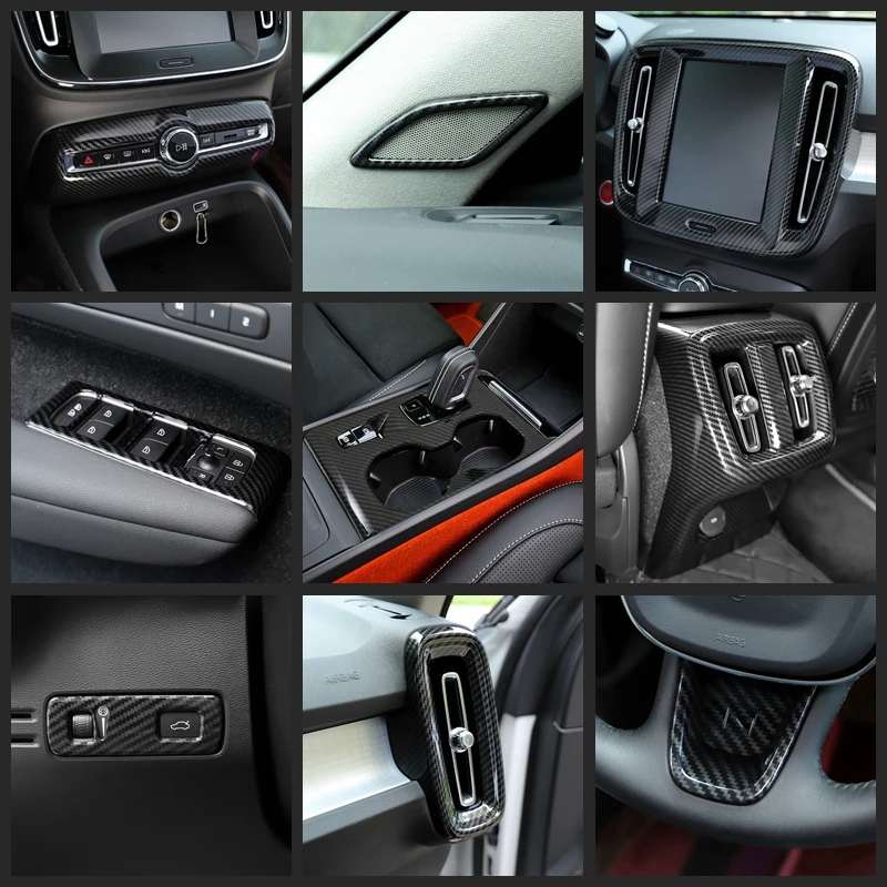 

Carbon Fiber Accessories For VOLVO XC40 2018 - 2021 Middle Air AC Outlet Vent / Window Lift Button Panel Cover Trim