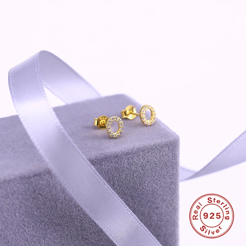 CANNER Small 925 Sterling Silver Alphabet Stud Earrings for Women Exquisite Zircon Cartilage Piercing 26 Letter Earings Jewelry
