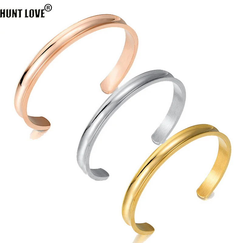 Stainless steel hair band bracelet C-shaped open Concave arc groove rubber band gold silver color titanium steel Cuff Bangle