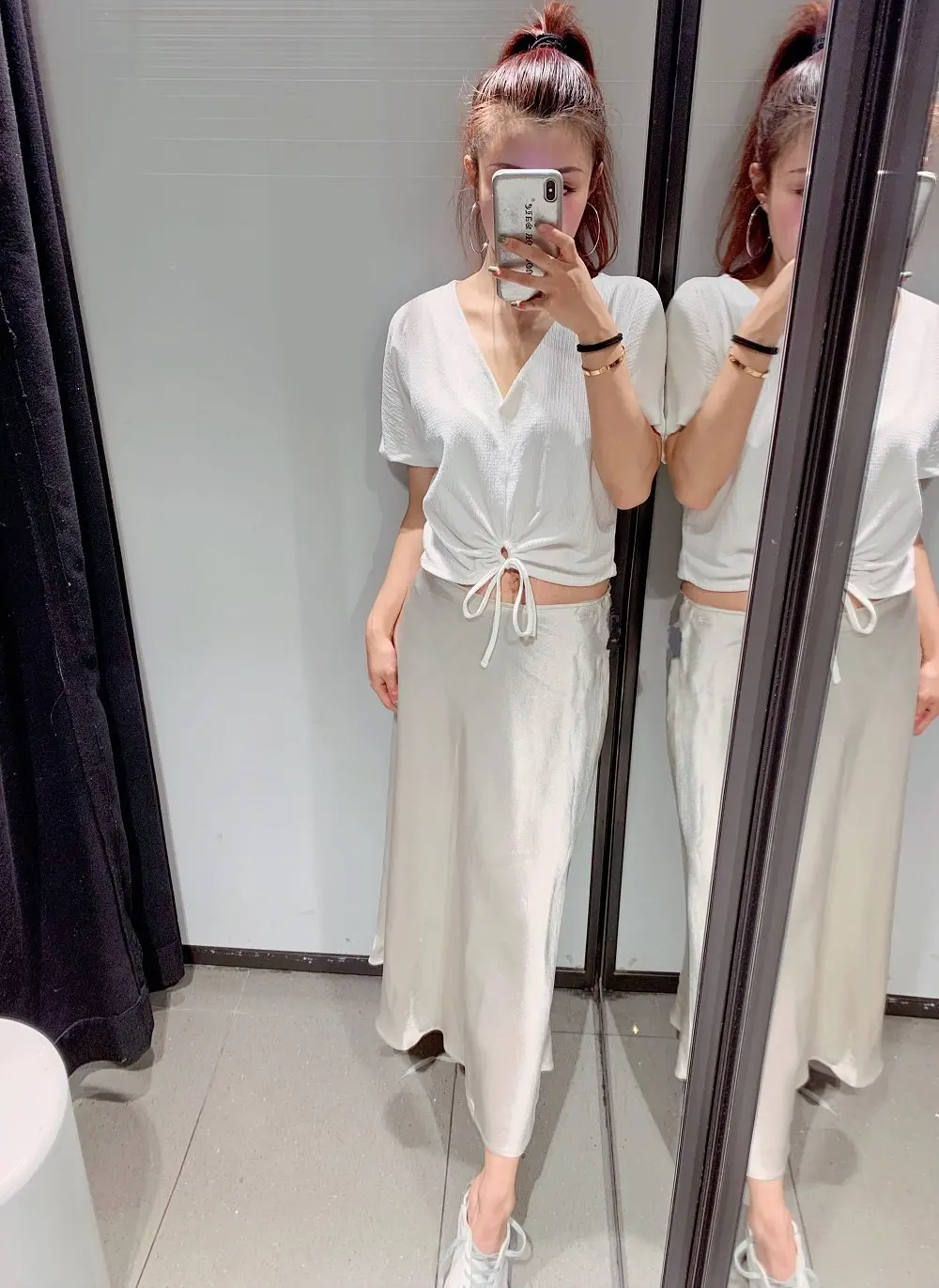 

Western Style 2019 Summer New Style WOMEN'S Dress ZAR Candy-Colored Satin Textured High Waist Skirt WOMEN'S Dress