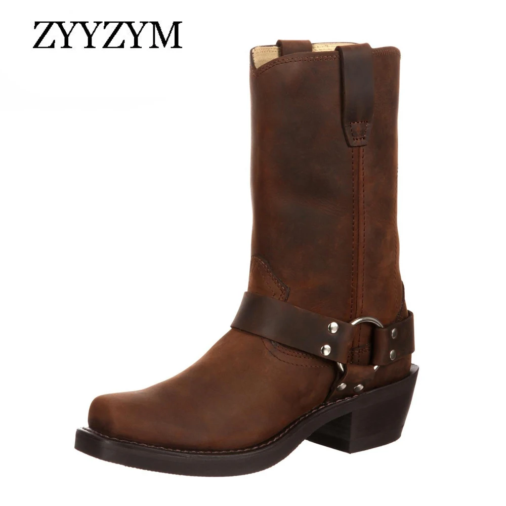 Mens Leather Boots Men Boots Leather Autumn Winter Mid-calf Retro Shoes Brithsh Boots for Men Zapatos De Hombre