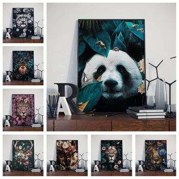 

Panda Tige Lion Deer Nordic Style Jungle Art Decor Picture Quality Canvas Painting Wall Decor Poster Living Room Home Decor A828