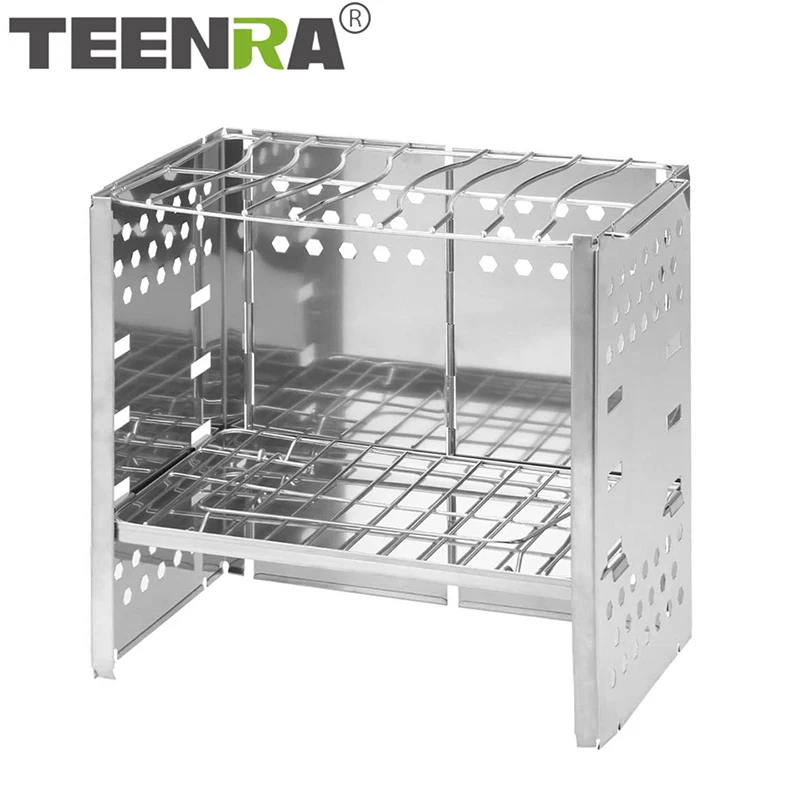 

TEENRA Stainless Steel BBQ Grill Folding Wood Stove Outdoor Portable BBQ Grill Mini BBQ Grill Camping Fishing Hiking Tool