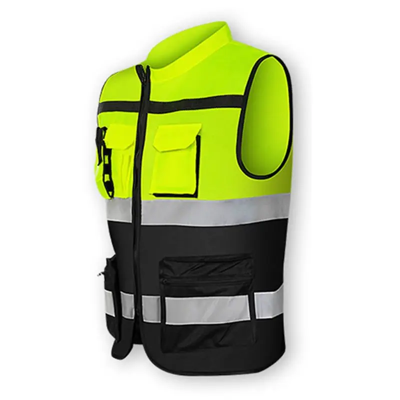 Multi-pockets High Visibility Zipper Front Safety Vest with Reflective Strips - Image 2
