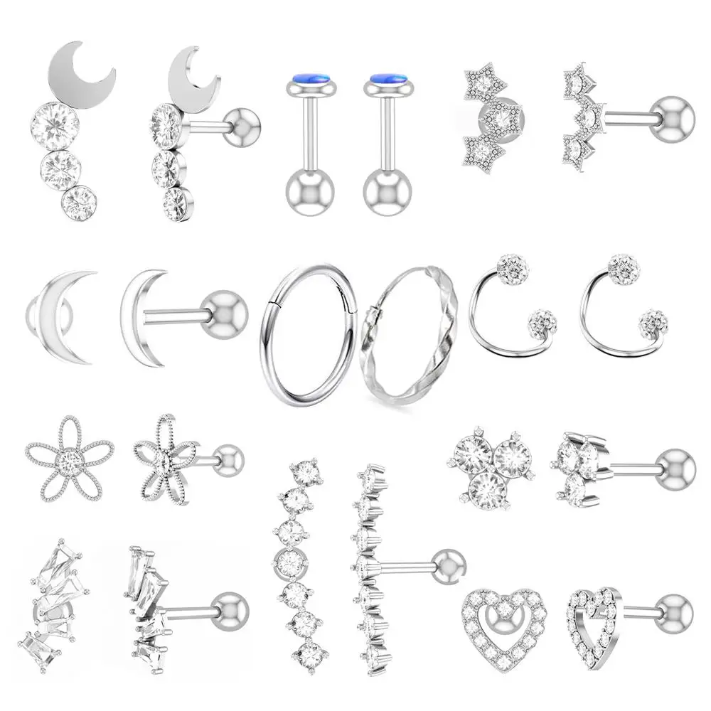 

Opal Crystal Ear Tragus Piercing Helix Lip Labret Plug Surgical Steel Daith Earrings Conch Piercing Cartilage Jewelry Nose Rings