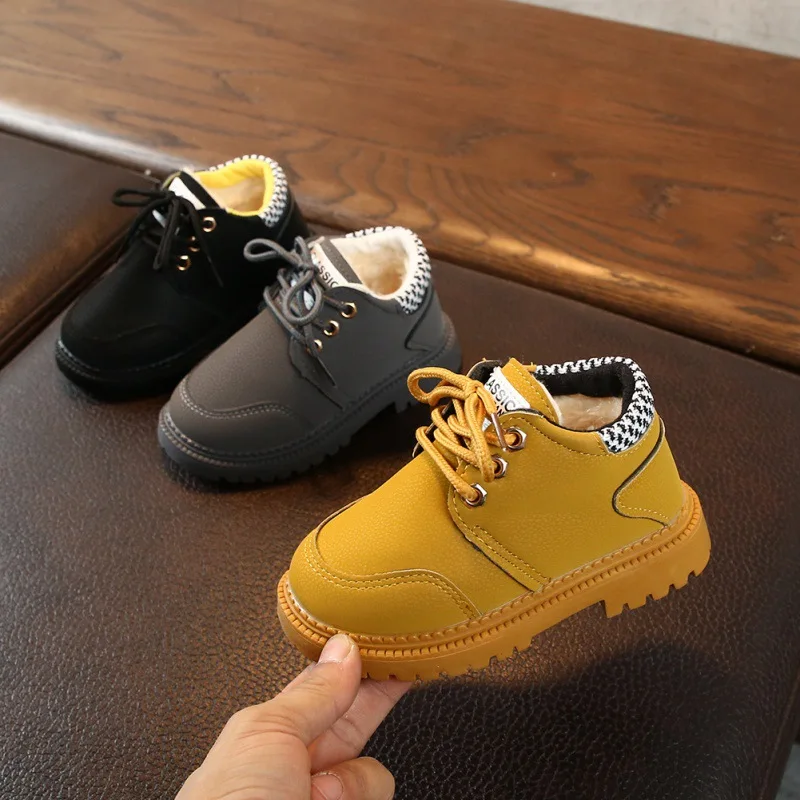 

Winter Warm Children Casual Leather Boots Baby Boys Lace-Up Shoes Anti-slip Walking Shoe Toddler Baby Booties for Boy V