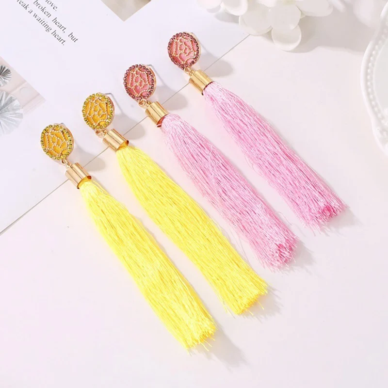 

Bohemian Women Ethnic Temperament shiny Rhinestone long Tassel earrings New fashion design dangle earring party festival Jewelry