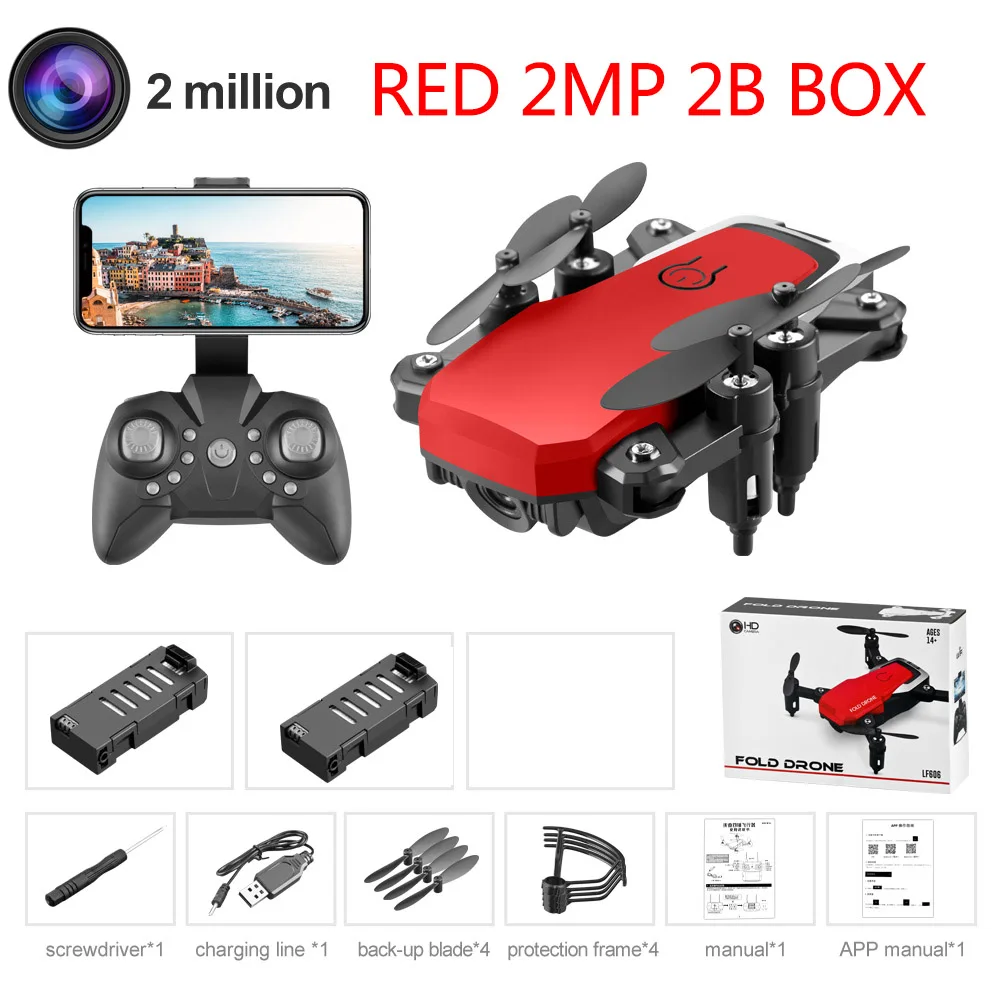 Red 2MP 2B LF606 квадрокоптер мини Дрон с 4K камерой HD складные дроны один ключ возврат FPV Следуйте за мной RC вертолет Квадрокоптер детские игрушки - Цвет: Red 2MP 2B