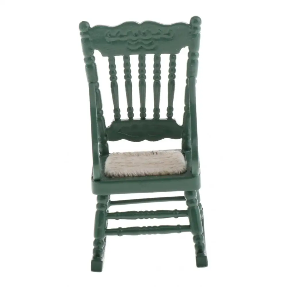 1/12 Wood Rocking Chair Model Dollhouse Miniature Accessories for Kids and Girls (Green)