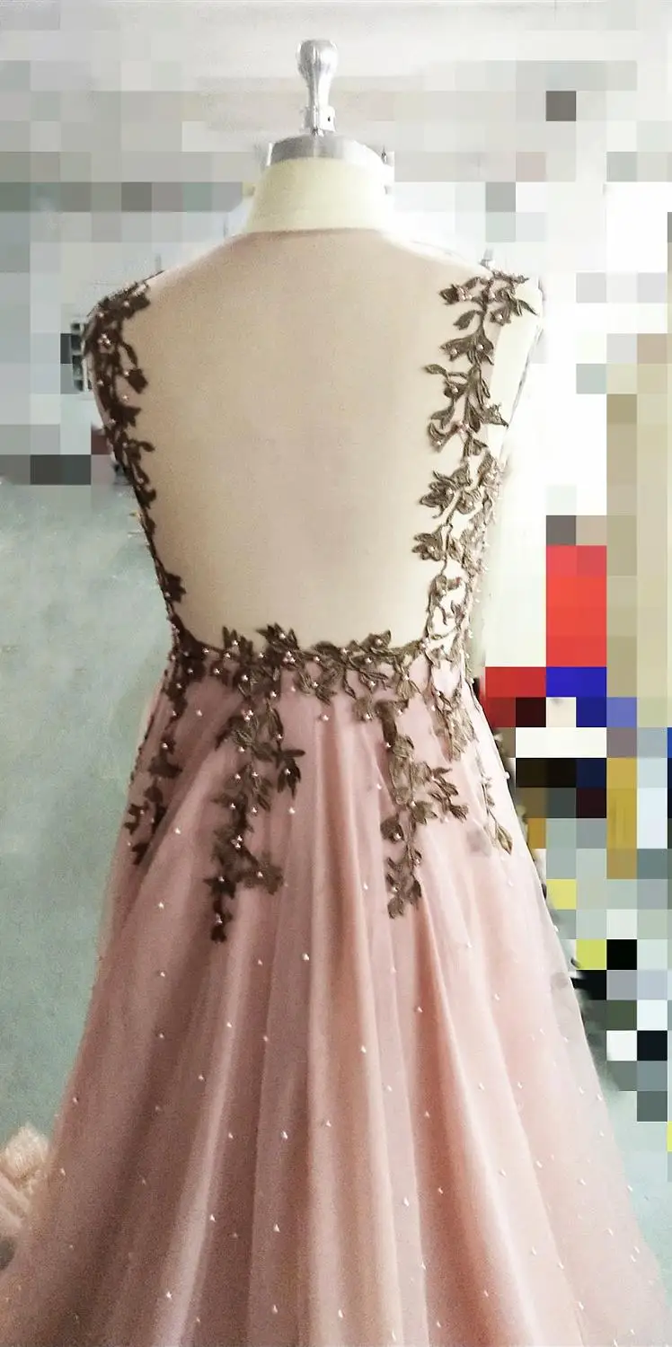 Cocktail Dress Sexy Beads Long Elegant Lace Appliques Evening Party Dresses Backless A Line vestido de fiesta de boda