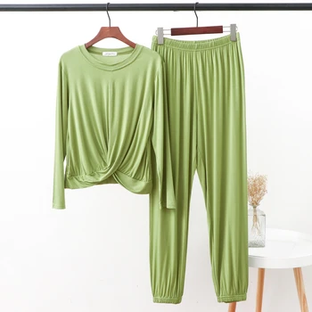 

Autumn Women Pajamas Set Fashion O Neck Long Sleeve Pullover And Loose Pants Homewear Casual Female Solid Breathable Sleepwear