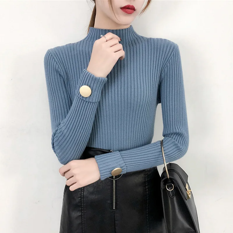 

2019 Pullover Long Sleeve Knitting Backing Shirt Tight Fit Slim Inside Build Sweater Women's Top Foreign Style