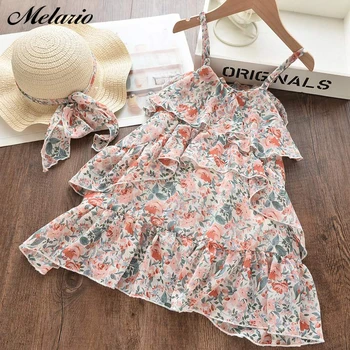 

Melario Casual Girls Dress Summer With Hat 2 Pcs Suit Children Clothes Baby Girl Kids Princess Dresses Print Flower Party Dress