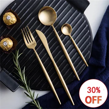 

A Set Stainless Steel Dinner Set Cutlery Luxury Knife Fork Spoon Dessert Dinnerware Western Food Silverware Kitchen Tableware