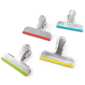 

12 Pack Stainless Steel Chip Bag Clips with Silicone Edges-No More Sharp Edges, Air Tight Seal 4 Color-3 Inches Wid