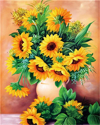 AZQSD DIY Paint By Numbers For Adults Sunflower Handicraft Unframe Acrylic Floral Paint Drawing By Numbers Set Decor For Home - Цвет: SZGD1674