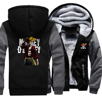 

Cool Luffy One Piece Hoody Winter New Japan Anime Streetwear Warm Clothing Cart Thick Fashion Good Quality Raglan Sweatshirt Men
