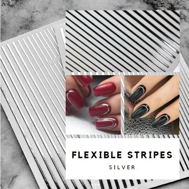 

5 Colors Flexible Stripe, 5sheets/lots Chrome Tape, 3D Stripe tape Stickers, Nails Stripes Metallic self adhesive Nail Stickers