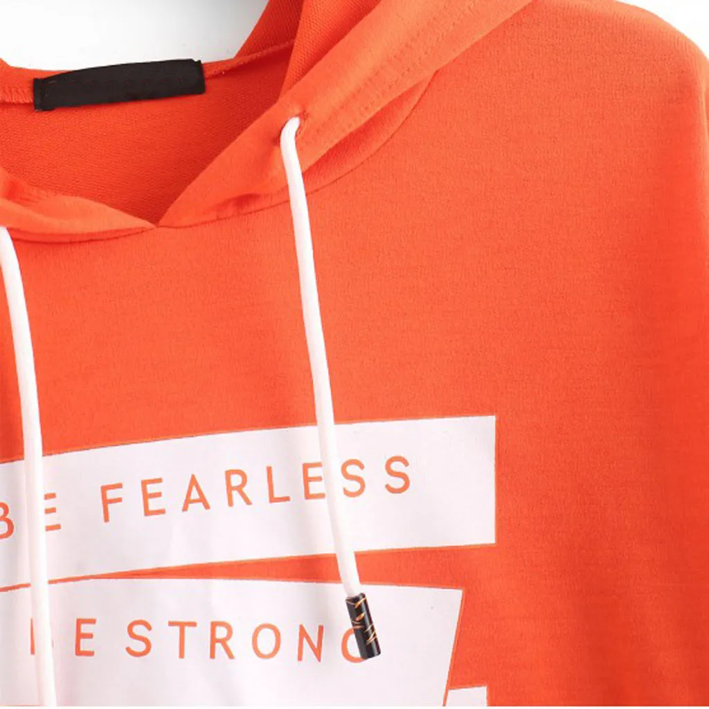 Be Fearless женские повседневные Пуловеры с длинным рукавом Harajuku с буквенным принтом и капюшоном, топы с капюшоном, толстовка оранжевого цвета