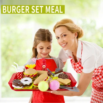 

Baby Simulation Food Toys Puzzle Baby Early Educational Toy Hamburgers French Fries Set Cooking Games for Boy Girl