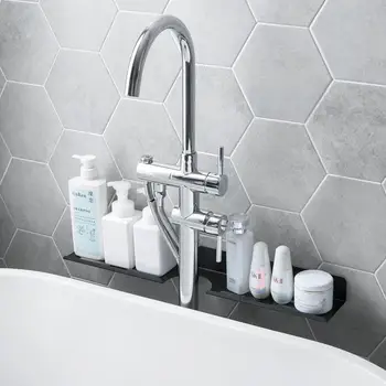 

Long Bathroom Metal Storage Racks Wall Cosmetic Stand Shelf Puch Free Wall Mounted Bathroom Organizer