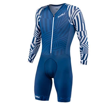 

Blue Cycling Triathlon Suit Men Aero Long Sleeve Bike Skinsuit Summer Race Clothing Breathable MTB Bicycle Dress Jumpsuit Kit