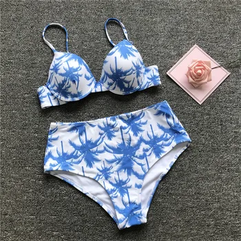 

2020 Push Up Bikins Swimwear Women Two-piece High Waist Print Swimsuit Bikini Set Biquini Solid Swimming Wear Beach Wear