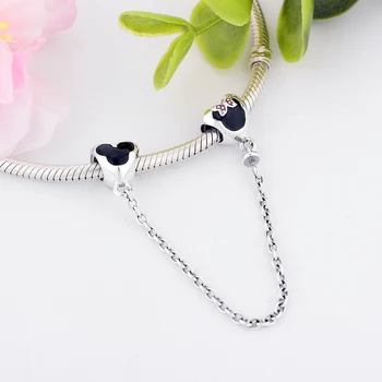 

New Arrivals 925 Sterling Silver Mickey Minnie Heart Safety Chain Charms Beads Fit Original Bracelets Necklace Jewelry Making