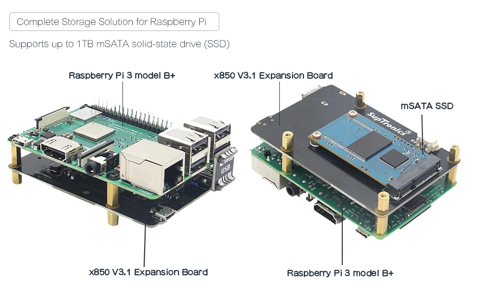 Raspberry Pi 3 Model B+(плюс)/3B mSATA SSD Плата расширения X850 V3.1 USB 3,0 плата расширения Модуль для Raspberry Pi