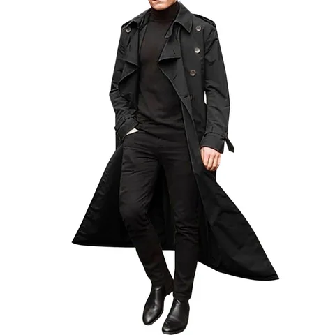 Autumn Spring Long Slim Trench Coat Double-breasted Lapel Windbreaker Male Fashion Coat Long Design Trench Male Thin Coat