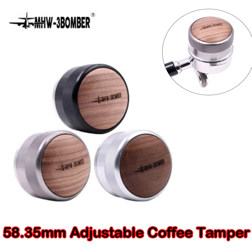 

58.35mm Coffee Tamper Adjustable Fan Base Walnut Wood Handle Espresso Powder Hammer Coffee Accessories Coffeeware For Barista