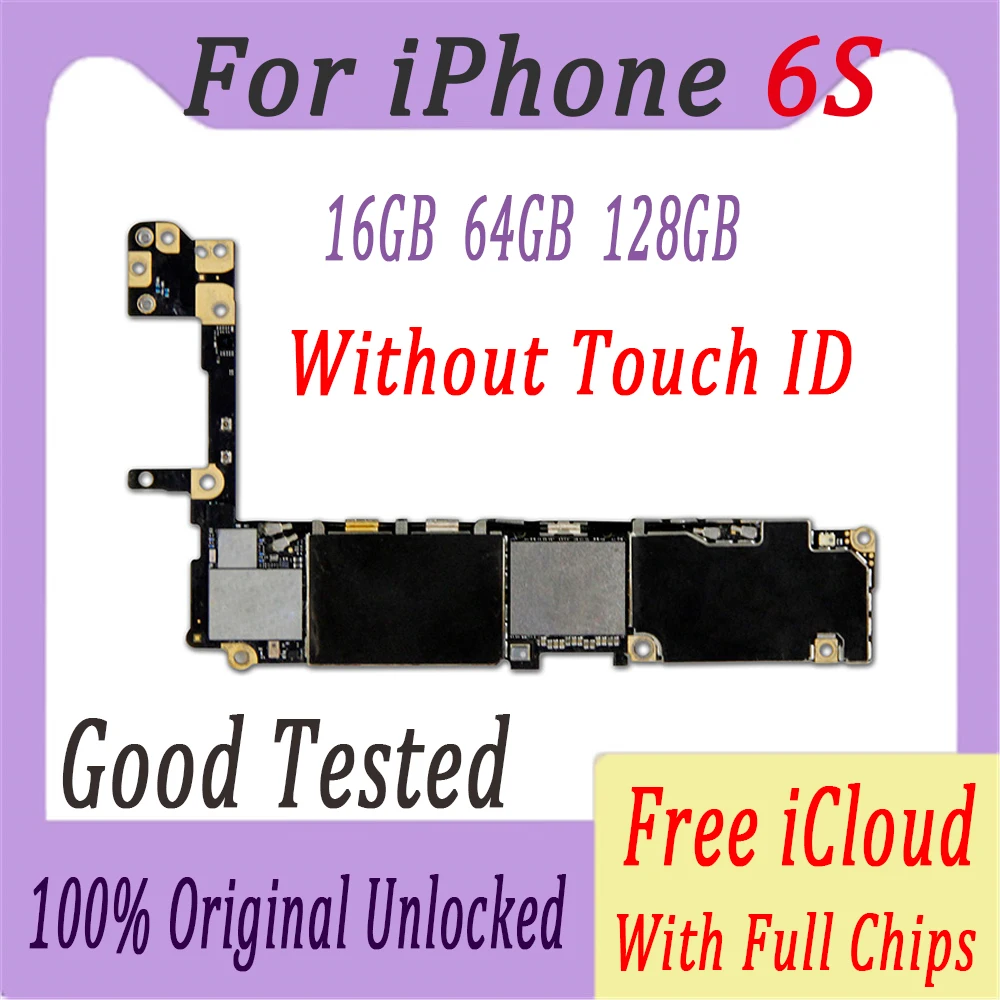 Оригинальная разблокированная материнская плата для iPhone 6S, материнская плата без Touch ID, бесплатный iCloud IOS, логическая плата 64 Гб 128 ГБ
