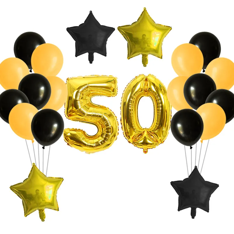 

20pcs/set 16 21 30 40 50 60th Happy Birthday Silver Gold Star 30inch Number Foil Balloon Birthday Party Decor Supplies