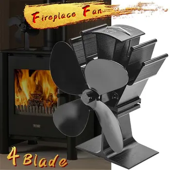 

Black Fireplace 4 Blade Heat Powered Stove Fan Log Wood Burner Eco Friendly Quiet Fan Home Efficient Heat Distribution