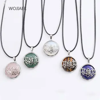 

WOJIAER Wholesale Natural Stone Jewelry Pendant Hollow Lotus Women Yoga Pendants Trendy Necklace Jewellery for Summer ZBM149