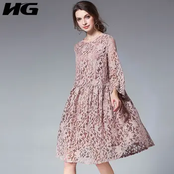 

[HG] Spring Summer Women 2019 New Fashion O-neck Three Quarter Sleeve Loose Dress Female Knee-length Flare Sleeve Dress DLL1331