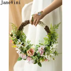 JaneVini Круглый Свадебный венок Свадебные букеты розовые Искусственные цветы в корзинке невесты букет невесты шелковый цветочный букет