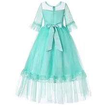 Платье для девочек детская одежда для свадьбы и дня рождения кружевное Сетчатое платье принцессы с цветочным узором для девочек осенне-Весенняя детская одежда для выпускного бала для детей от 4 до 13 лет