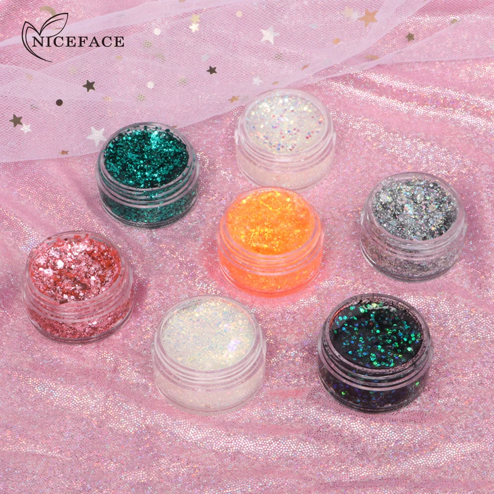 

QIBEST 7 Colors Jelly Glitter Gel Cream Liquid Highlight Brighten Colorful Eye Shadow Pearlescent High Gloss Eyeshadow TSLM1