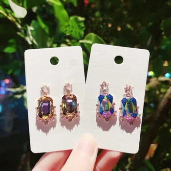 

MENGJIQIAO New Korean Fashion Colorful Sqaure Crystal Dangle Earrings For Women Students Elegant Temperament Party Jewelry Gifts