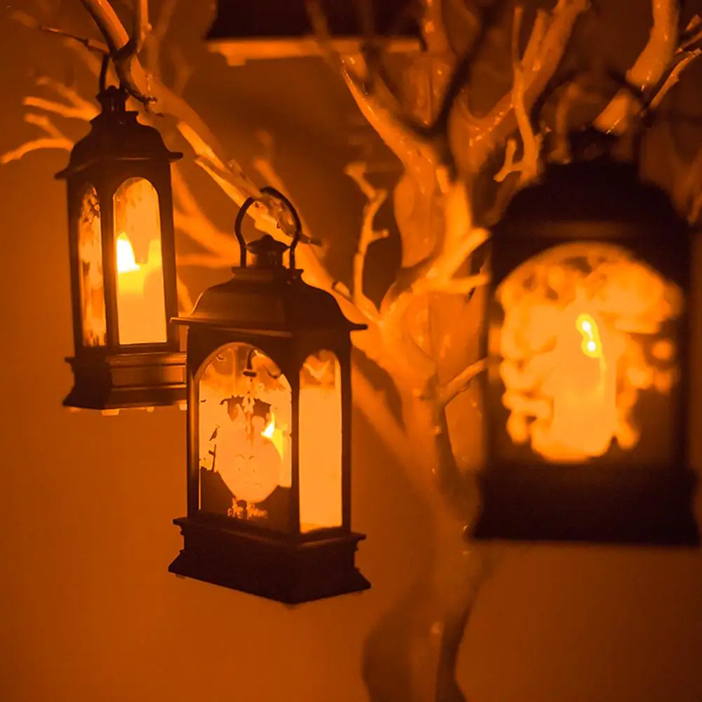 Хэллоуин Винтаж Тыква с замком и фонарем лампа Подвесные Украшения для вечеринки светодиодный фонарь вечерние принадлежности подвесной фонарь бар реквизит