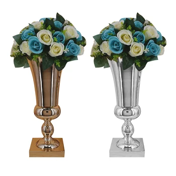 

Gold Iron Luxury Flower Vase Electroplating Wrought Iron Square Base Trophy Decoration Stage Wedding Main Table Decor Supplies