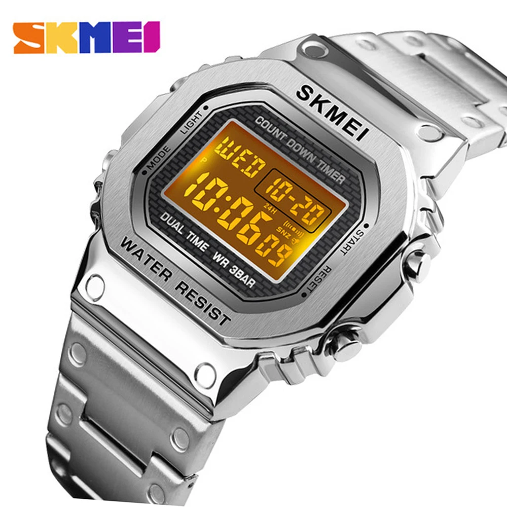 Ceny Skmei 1456 mężczyźni g style cyfrowy zegarek chronograf ze stali nierdzewnej odliczanie zegarki Shock LED Sprot zegarek skmei montre homm