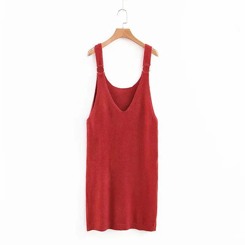 

Autumn And Winter New Style Hong Kong Flavor Elasticity Wool Skirt Solid Color Slimming Suspender Strap Long Vest Sweater Dress