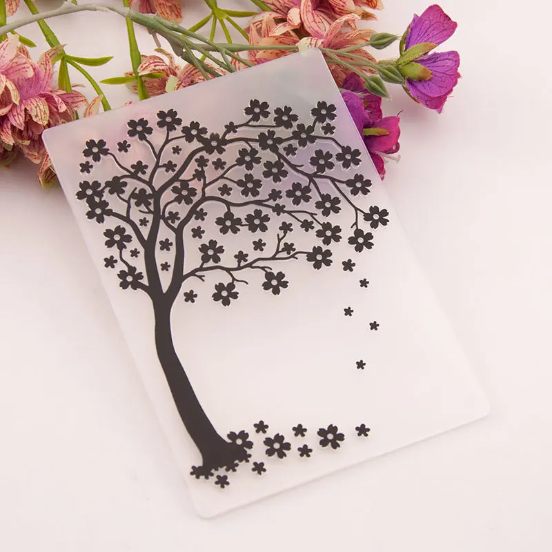 decoración de álbumes manualidades de papel invitaciones tarjetas álbumes de recortes marco de fotos Plantilla de carpeta de plástico con diseño de árbol de flores para manualidades 
