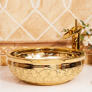 

Luxury Art Ceramic Washbasin Round Countertop Washbasin Bathroom Sink Lavatory Sink For Toilet Shampoo Basin Matching Set Drain