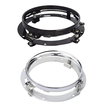 

2 Pcs 7 Inch LED Head Light Lamps Adapter Mounting Ring-Bracket Head Light Lamp Head Round , Silver & Black