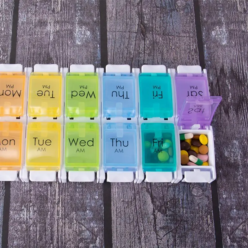 7 Day Tablet Pill Box Holder 14 Grids Weekly Medicine Storage Organizer Case